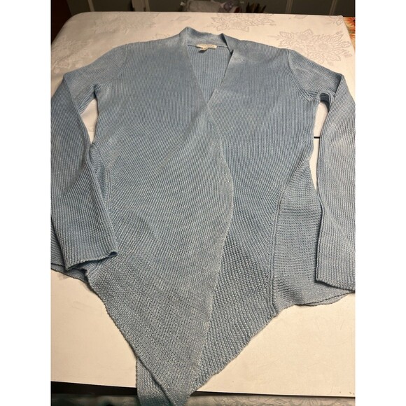 Eileen Fisher Linen Light Blue Open Front Asymmetrical Cardigan Sweater Sz PS - Picture 1 of 13